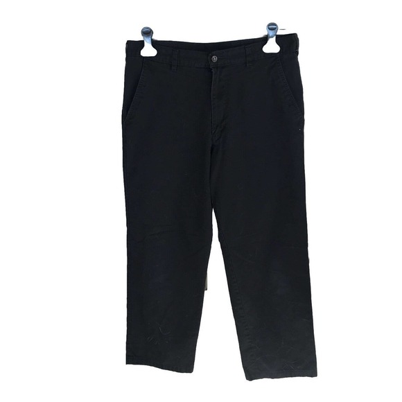 George Cotton Pants SzM34/30 Black Wide Leg Flat Front Pockets Zipper Pre-Owned - Picture 1 of 12